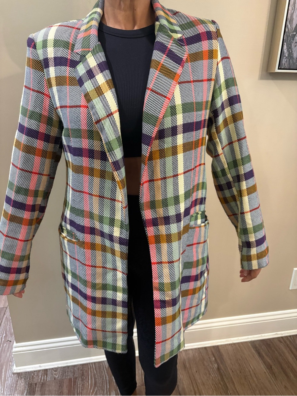 AFRM Women’s Multicolor Plaid Coat - Tailored Notch Lapel